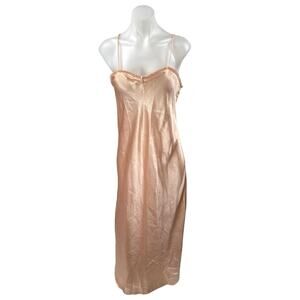 Vintage Barbizon Coral Peach Silk Satin Cami Camisole Tank Midi Slip Dress Sz S